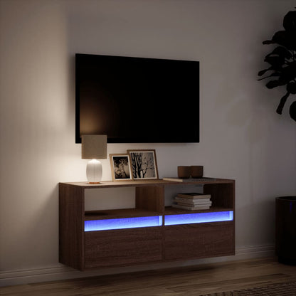 vidaXL TV Wall Cabinet with LED Lights Brown Oak 100x31x45 cm 5