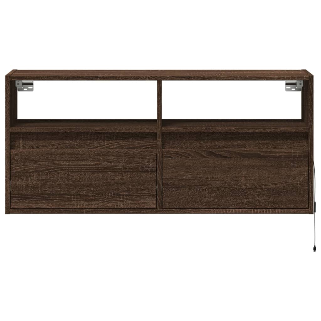 vidaXL TV Wall Cabinet with LED Lights Brown Oak 100x31x45 cm 6