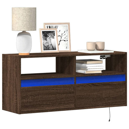 vidaXL TV Wall Cabinet with LED Lights Brown Oak 100x31x45 cm 1