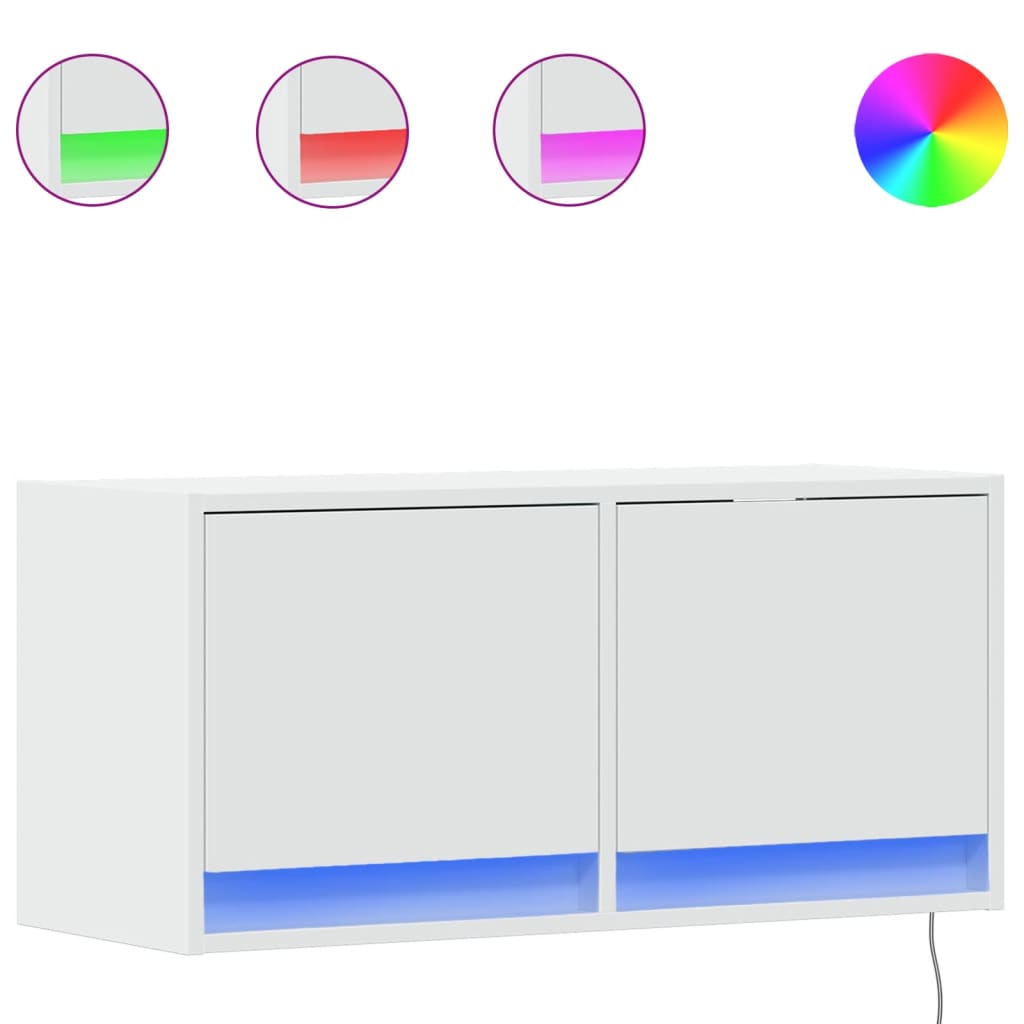 vidaXL TV Wall Cabinet with LED Lights White 80x31x35 cm 2