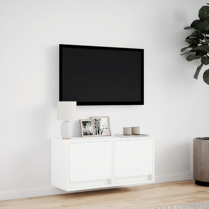vidaXL TV Wall Cabinet with LED Lights White 80x31x35 cm 4