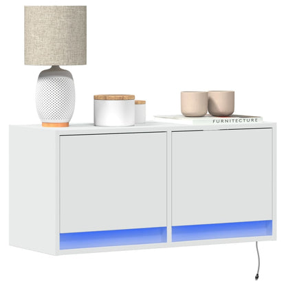 vidaXL TV Wall Cabinet with LED Lights White 80x31x35 cm 1