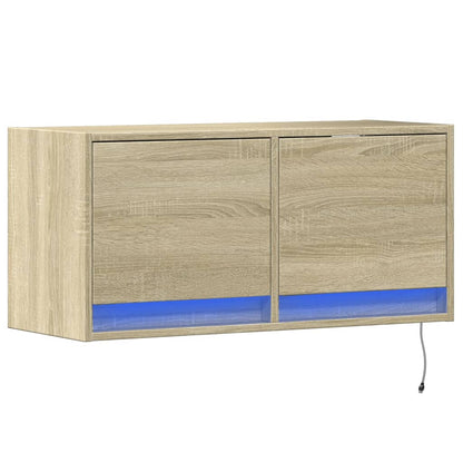 vidaXL TV Wall Cabinet with LED Lights Sonoma Oak 80x31x35 cm 3