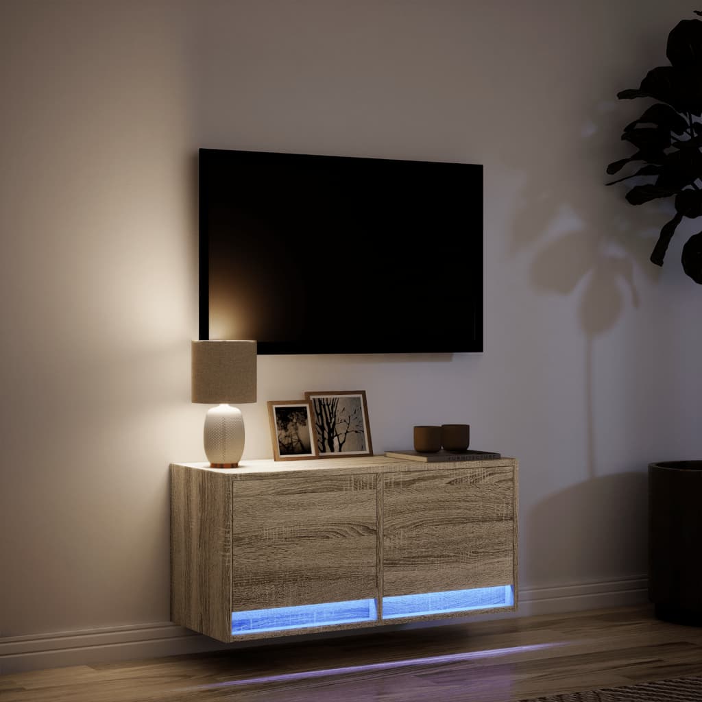 vidaXL TV Wall Cabinet with LED Lights Sonoma Oak 80x31x35 cm 5