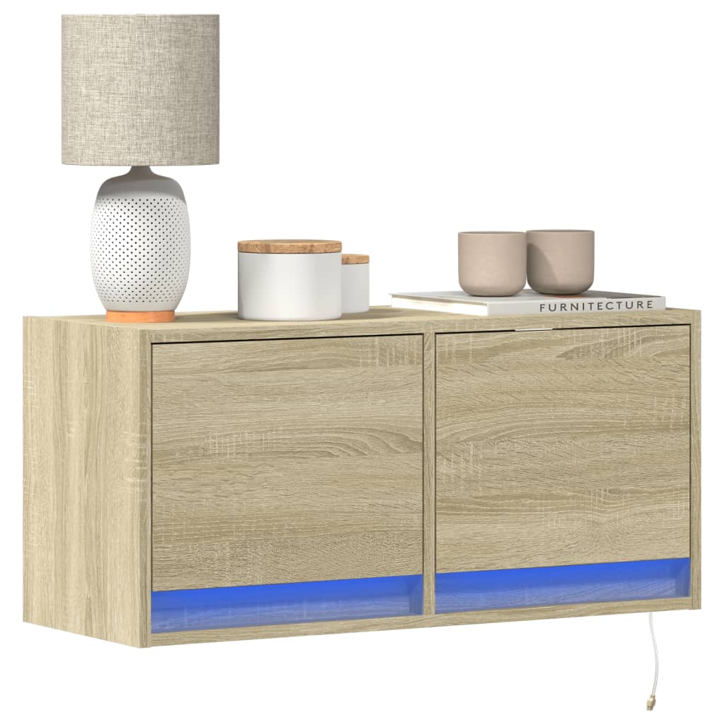 vidaXL TV Wall Cabinet with LED Lights Sonoma Oak 80x31x35 cm 1