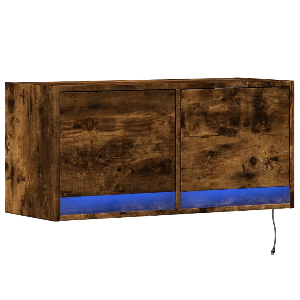 vidaXL TV Wall Cabinet with LED Lights Smoked Oak 80x31x35 cm 3