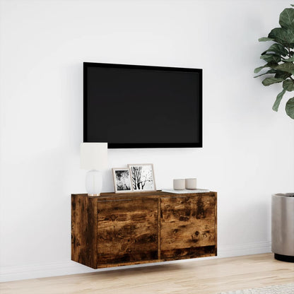vidaXL TV Wall Cabinet with LED Lights Smoked Oak 80x31x35 cm 4