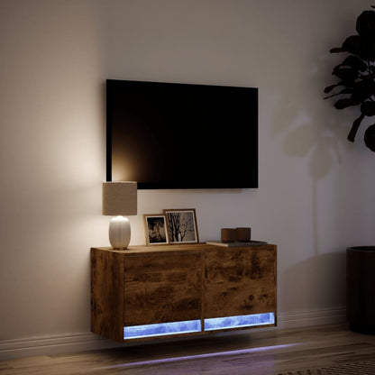 vidaXL TV Wall Cabinet with LED Lights Smoked Oak 80x31x35 cm 5