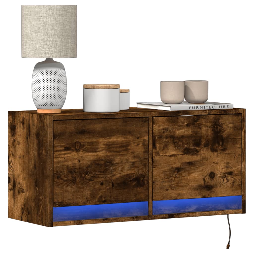 vidaXL TV Wall Cabinet with LED Lights Smoked Oak 80x31x35 cm 1