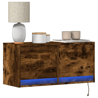 vidaXL TV Wall Cabinet with LED Lights Smoked Oak 80x31x35 cm 1