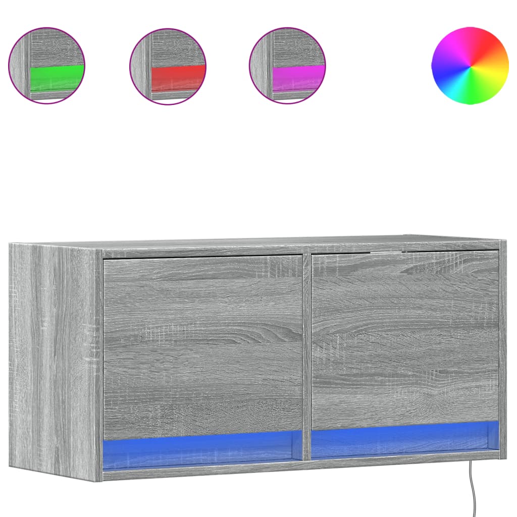 vidaXL TV Wall Cabinet with LED Lights Grey Sonoma 80x31x35 cm 2