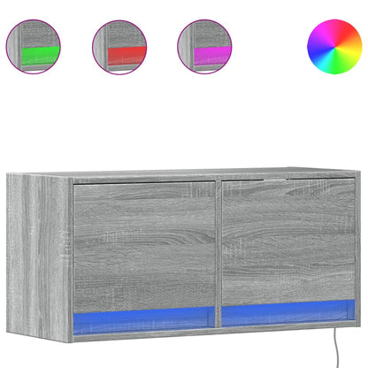 vidaXL TV Wall Cabinet with LED Lights Grey Sonoma 80x31x35 cm 2