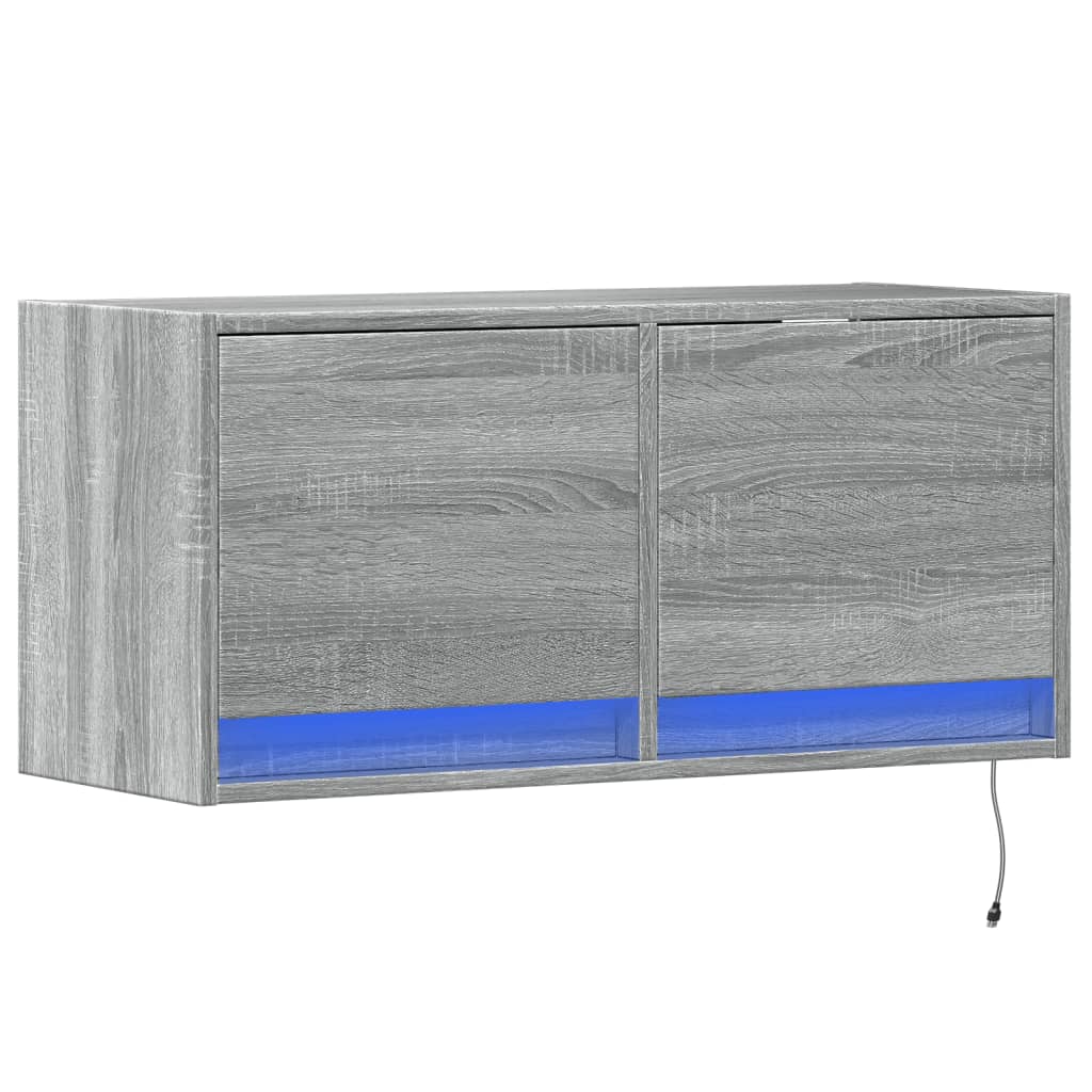 vidaXL TV Wall Cabinet with LED Lights Grey Sonoma 80x31x35 cm 3