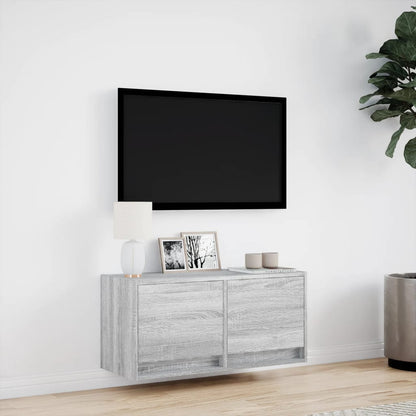 vidaXL TV Wall Cabinet with LED Lights Grey Sonoma 80x31x35 cm 4