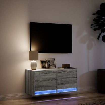 vidaXL TV Wall Cabinet with LED Lights Grey Sonoma 80x31x35 cm 5