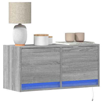 vidaXL TV Wall Cabinet with LED Lights Grey Sonoma 80x31x35 cm 1
