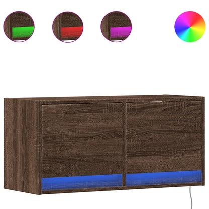 vidaXL TV Wall Cabinet with LED Lights Brown Oak 80x31x35 cm 2