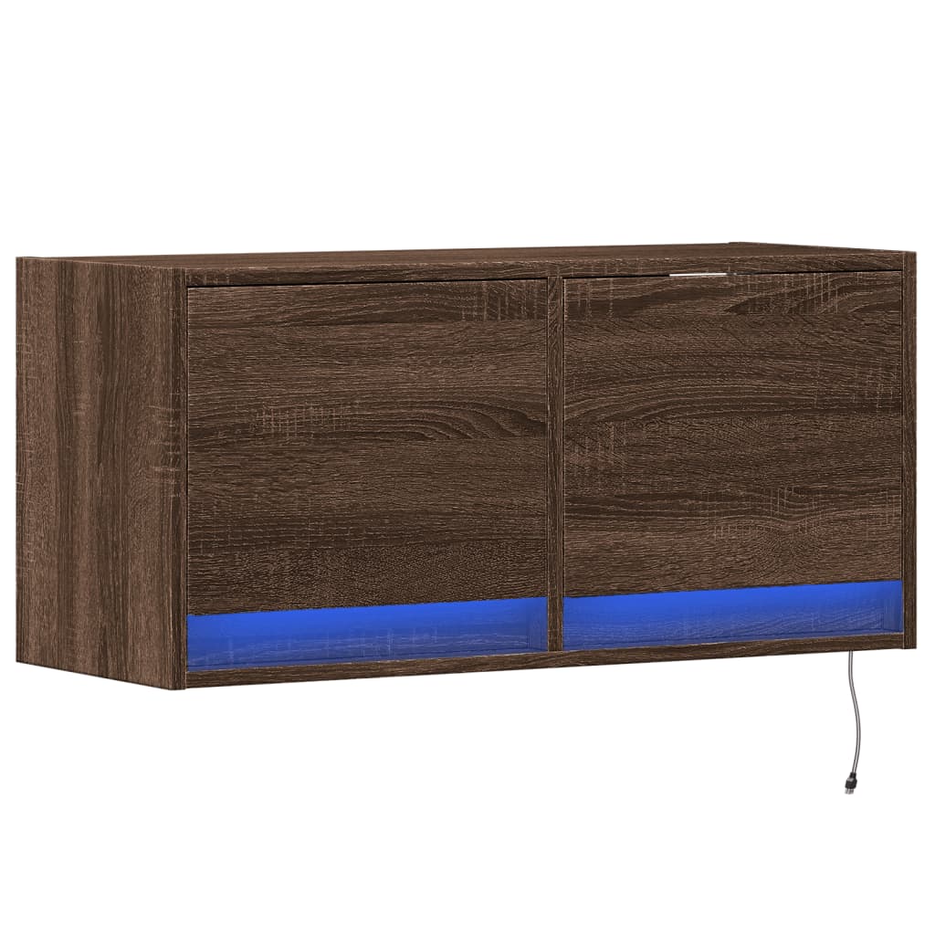 vidaXL TV Wall Cabinet with LED Lights Brown Oak 80x31x35 cm 3