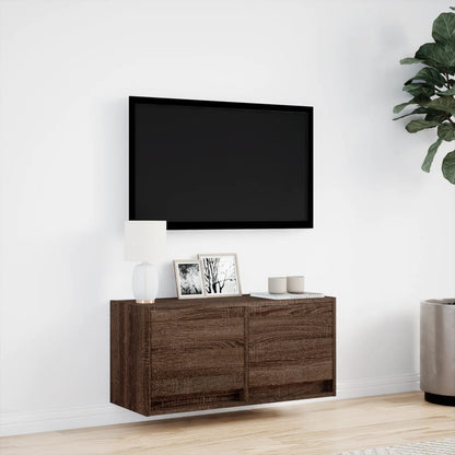 vidaXL TV Wall Cabinet with LED Lights Brown Oak 80x31x35 cm 4