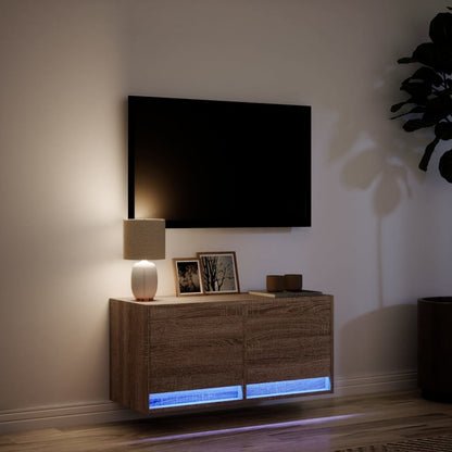 vidaXL TV Wall Cabinet with LED Lights Brown Oak 80x31x35 cm 5