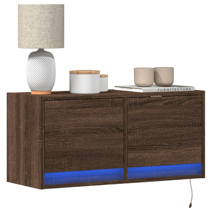 vidaXL TV Wall Cabinet with LED Lights Brown Oak 80x31x35 cm 1