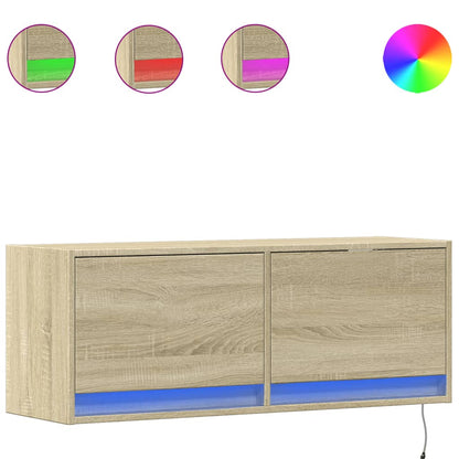 vidaXL TV Wall Cabinet with LED Lights Sonoma Oak 100x31x35 cm 2