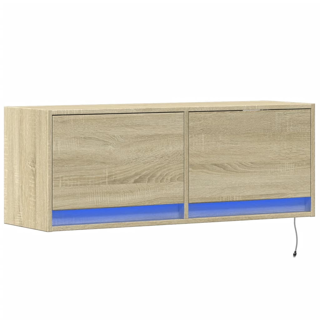 vidaXL TV Wall Cabinet with LED Lights Sonoma Oak 100x31x35 cm 3