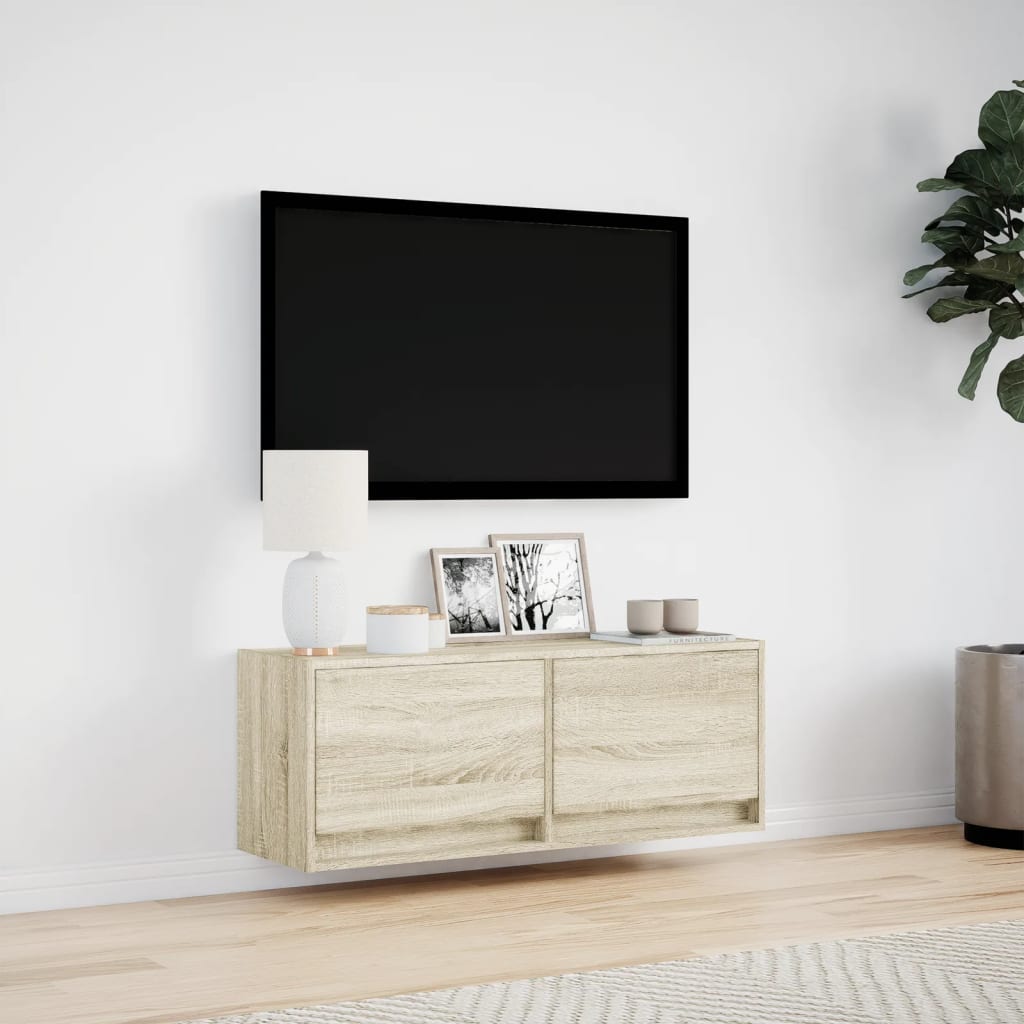 vidaXL TV Wall Cabinet with LED Lights Sonoma Oak 100x31x35 cm 4