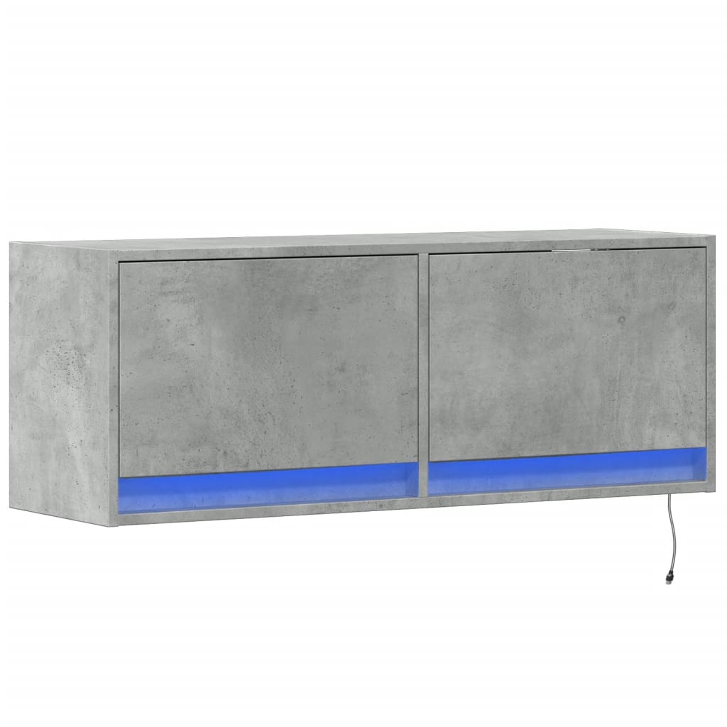 vidaXL TV Wall Cabinet with LED Lights Concrete Grey 100x31x35 cm 3
