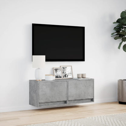 vidaXL TV Wall Cabinet with LED Lights Concrete Grey 100x31x35 cm 4