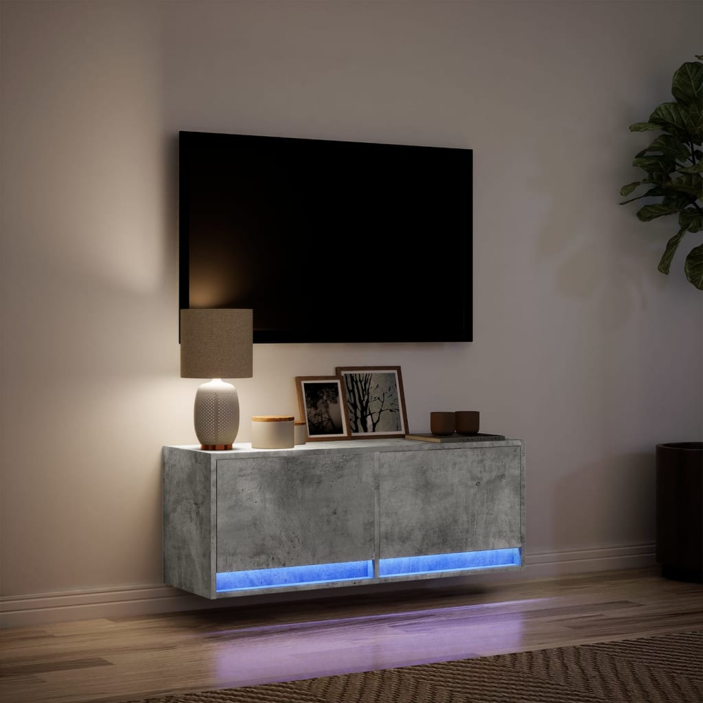 vidaXL TV Wall Cabinet with LED Lights Concrete Grey 100x31x35 cm 5