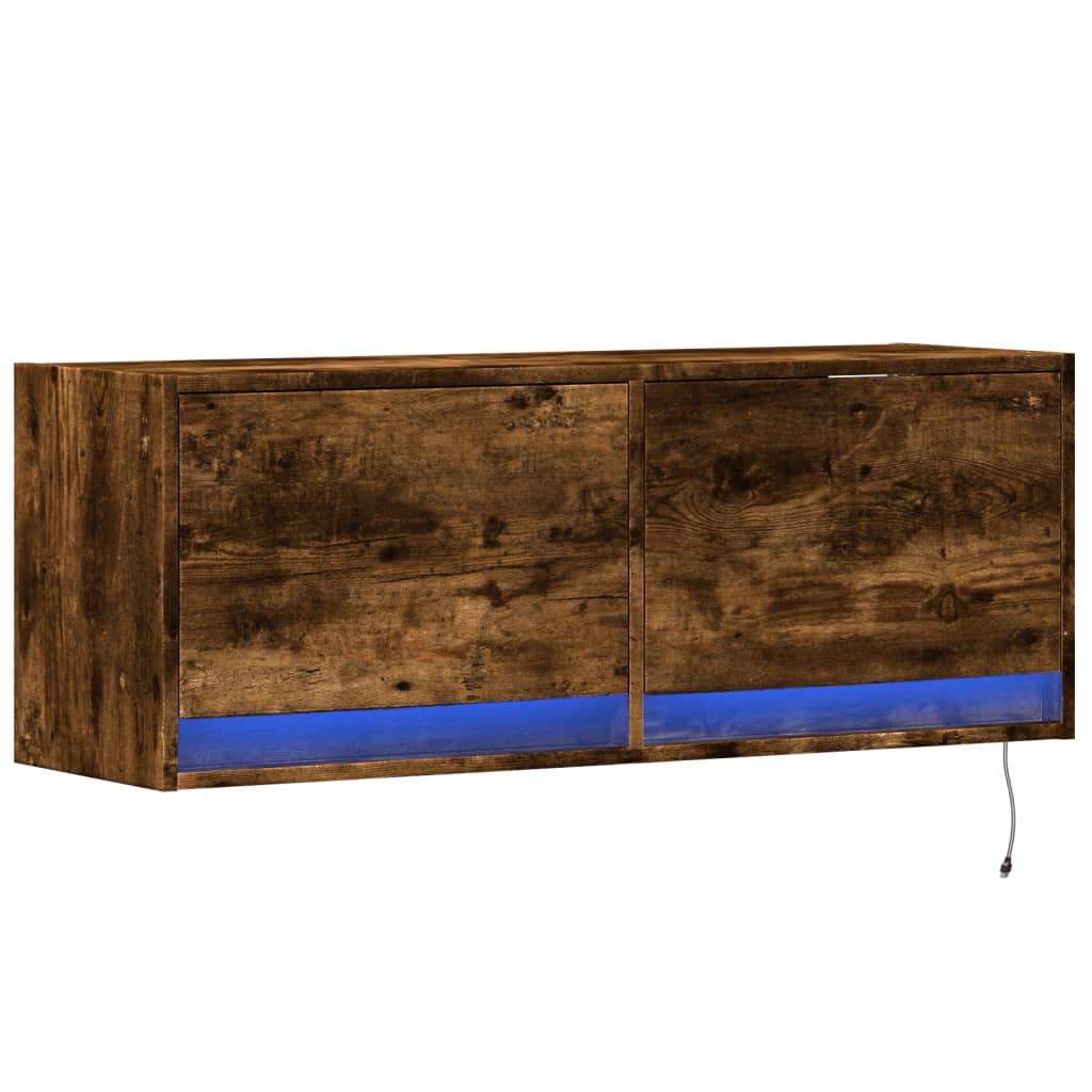 vidaXL TV Wall Cabinet with LED Lights Smoked Oak 100x31x35 cm 3