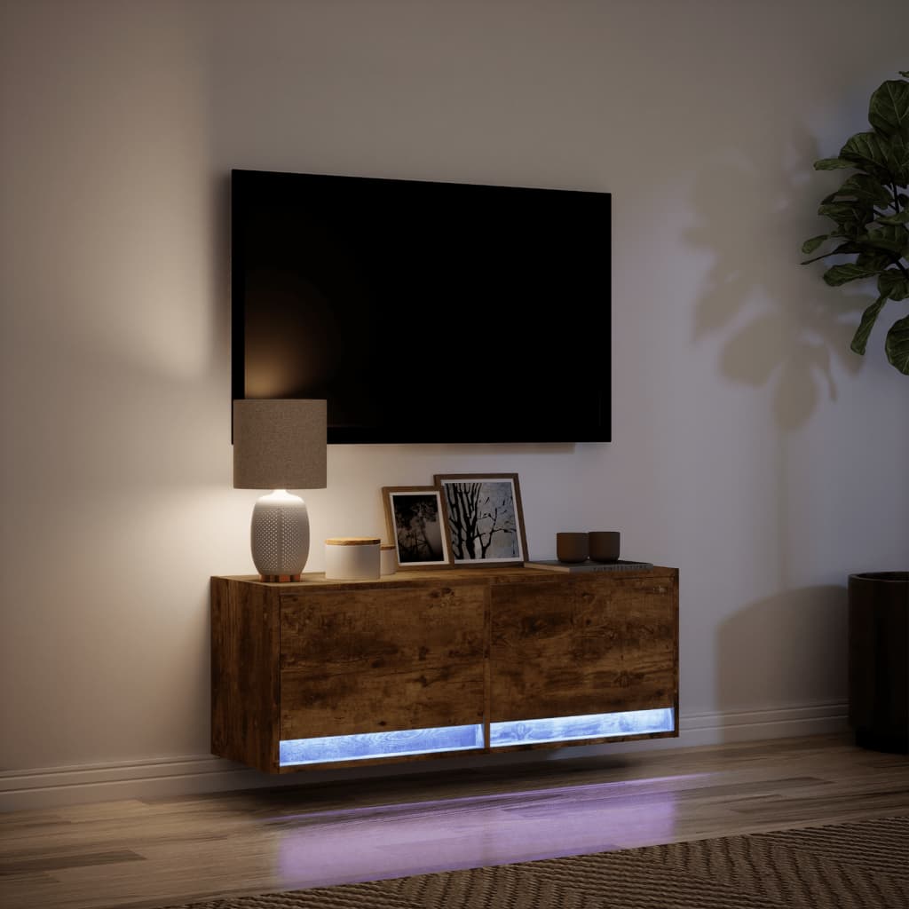 vidaXL TV Wall Cabinet with LED Lights Smoked Oak 100x31x35 cm 5