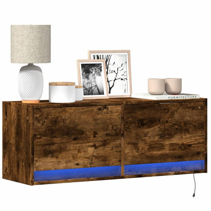 vidaXL TV Wall Cabinet with LED Lights Smoked Oak 100x31x35 cm 1