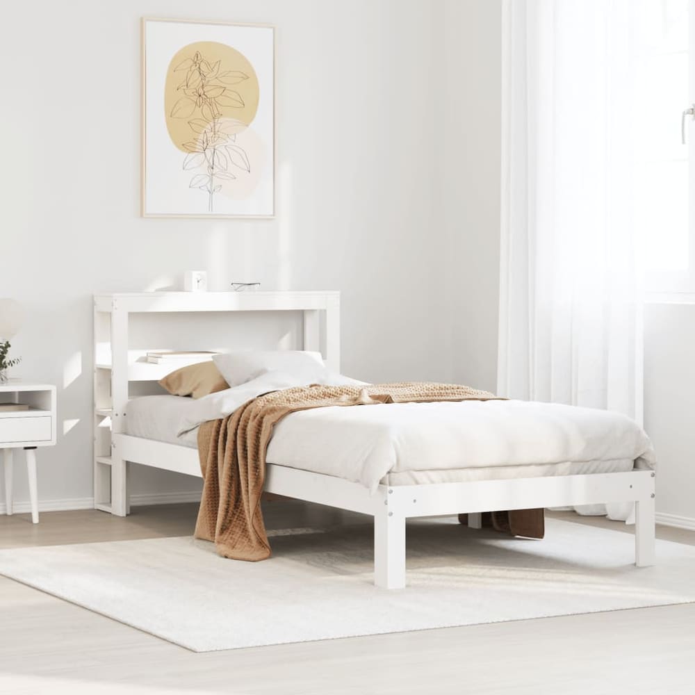 Bed Frame with Headboard without Mattress White 75 cm 190 cm