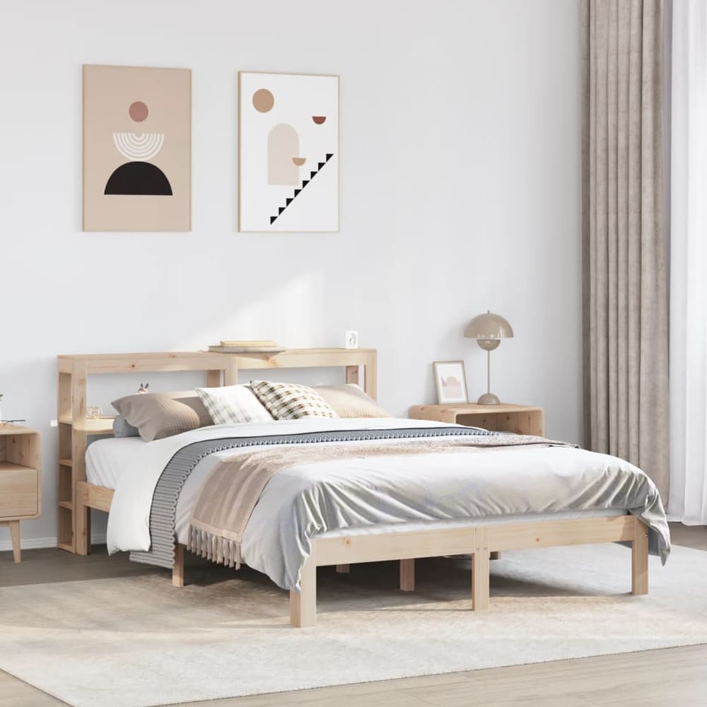 Bed Frame with Headboard without Mattress Natural 120 cm 190 cm