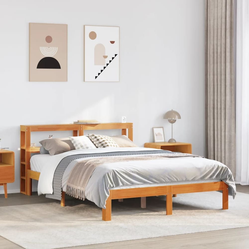 Bed Frame with Headboard without Mattress Wax brown 120 cm 190 cm