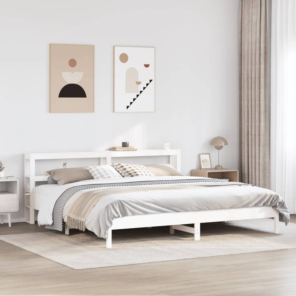 Bed Frame without Mattress Solid Wood Pine Length White