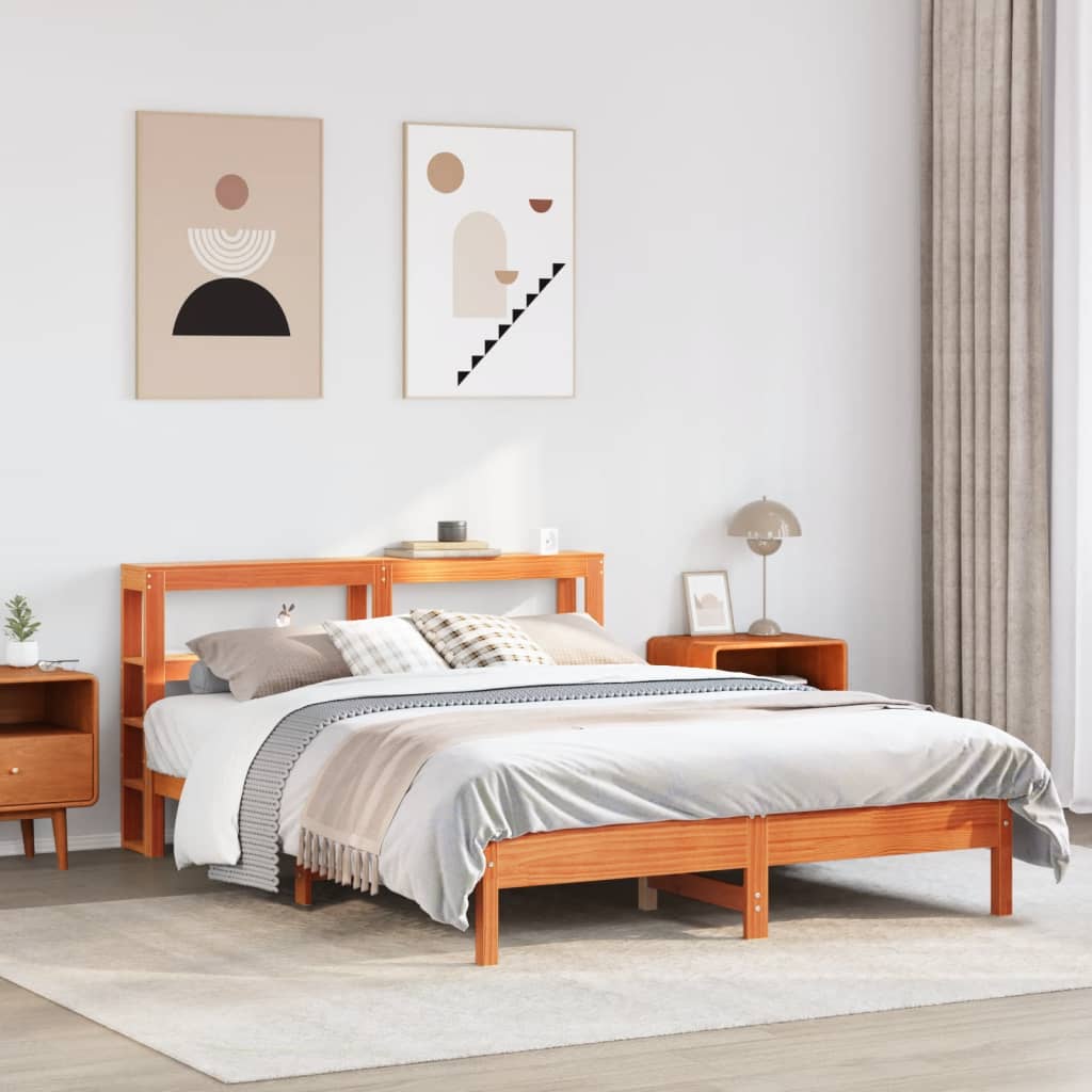 Bed Frame without Mattress Solid Wood Pine Length 200 cm Wax brown 160 cm