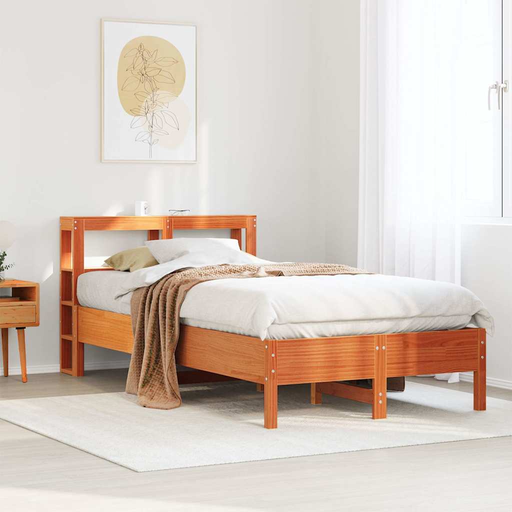 Bed Frame without Mattress Solid Wood Pine Length 200 cm Wax brown 120 cm