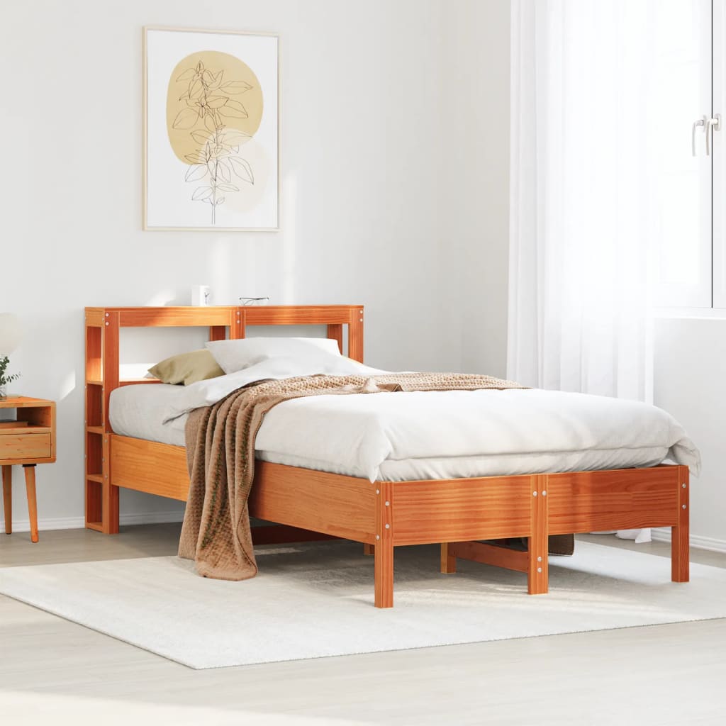Bed Frame without Mattress Solid Wood Pine Length 200 cm Wax brown 100 cm