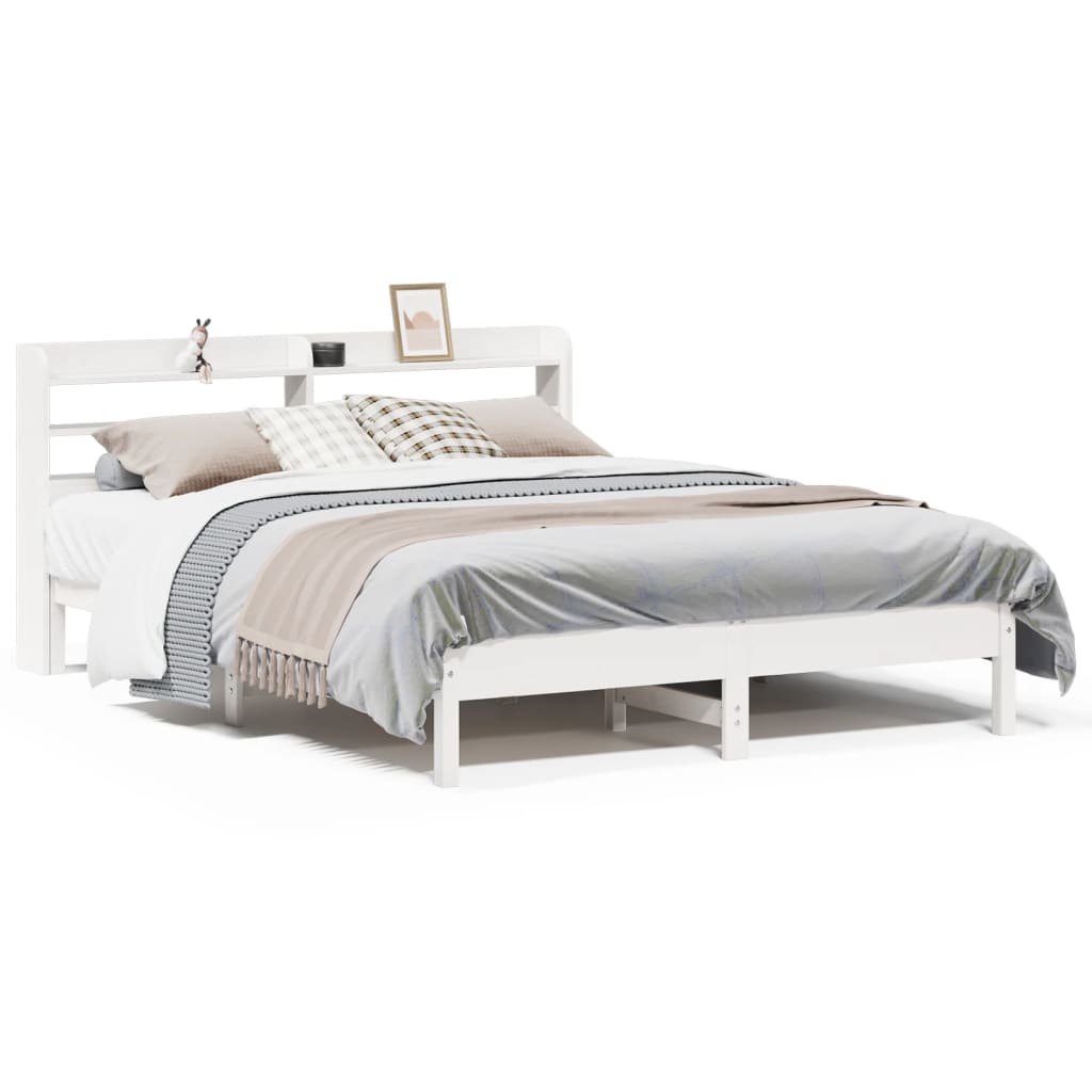Bed Frame without Mattress Solid Wood Pine Length 200 cm White 160 cm