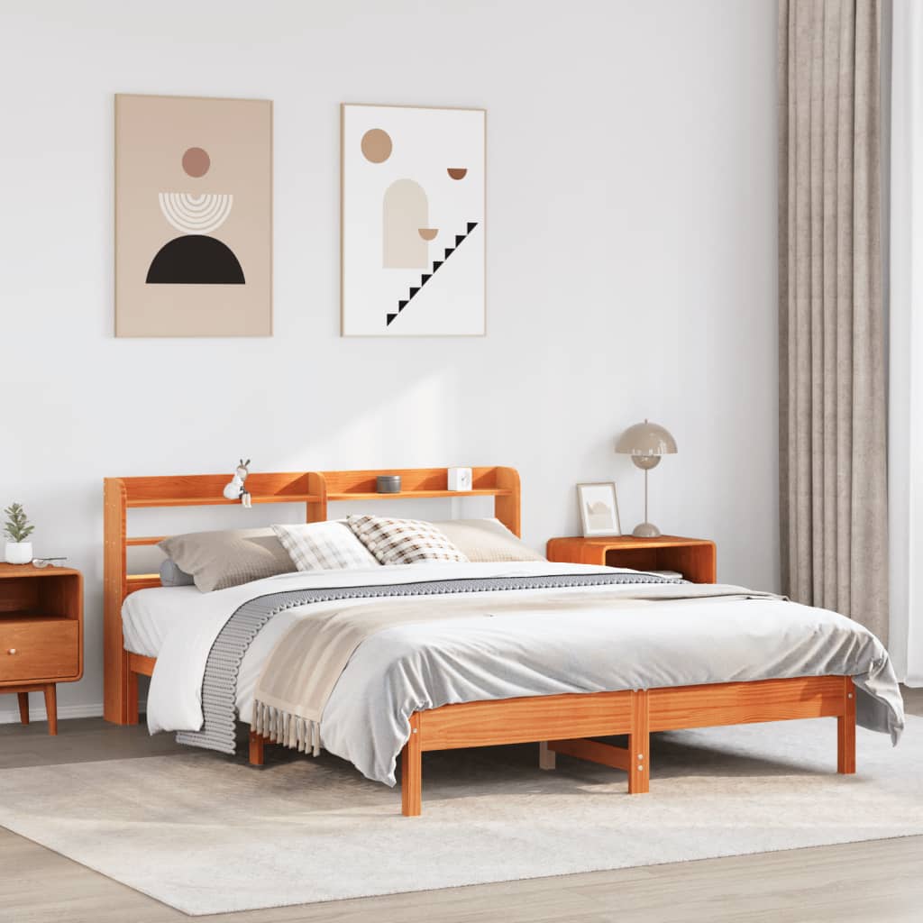 Bed Frame without Mattress Solid Wood Pine Length 200 cm Wax brown 160 cm