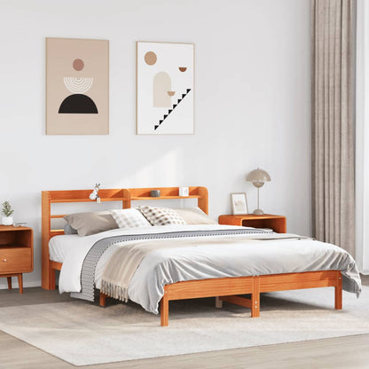 Bed Frame without Mattress Solid Wood Pine Length 200 cm Wax brown 160 cm