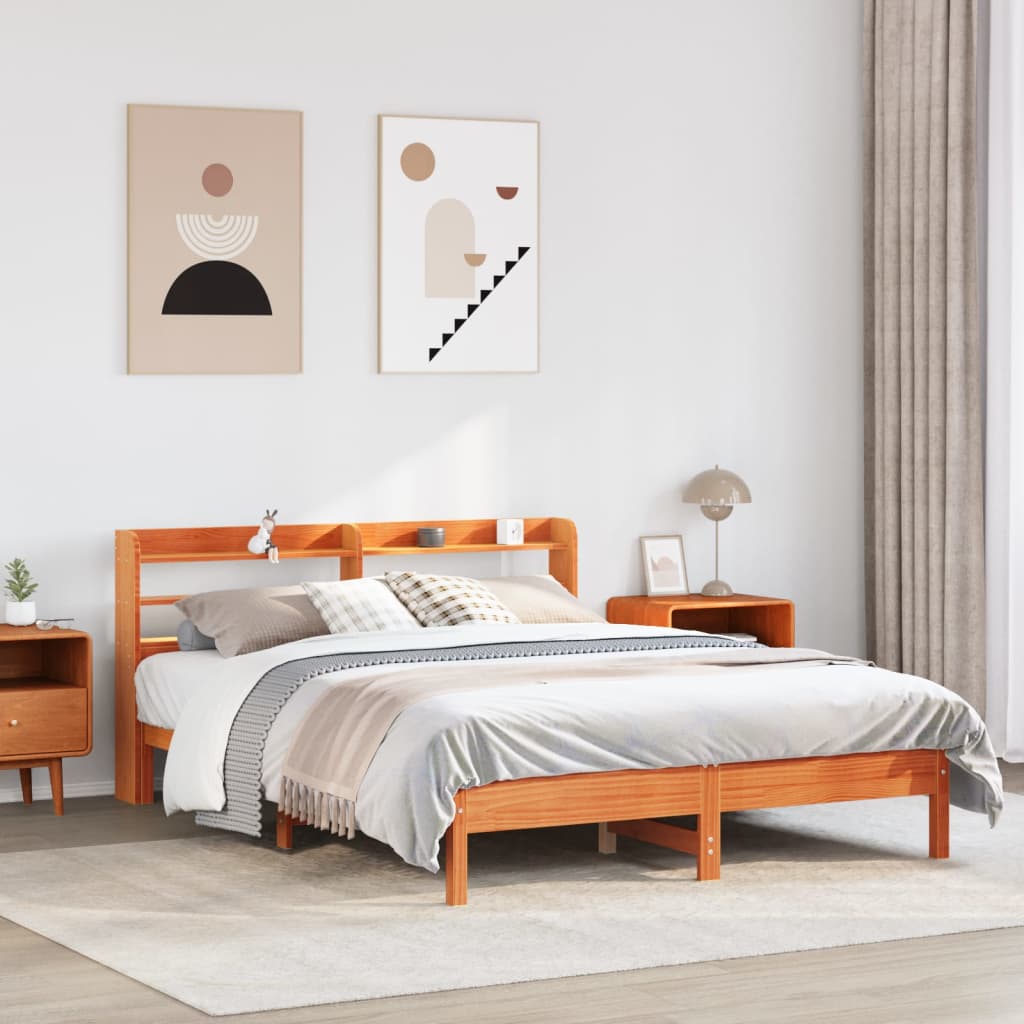 Bed Frame without Mattress Solid Wood Pine Length 200 cm Wax brown 150 cm