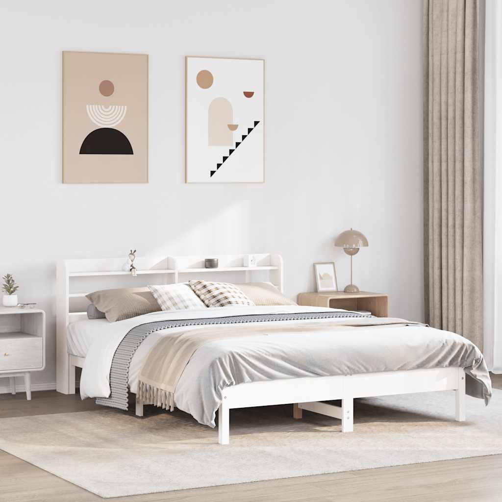Bed Frame without Mattress Solid Wood Pine Length 200 cm White 140 cm