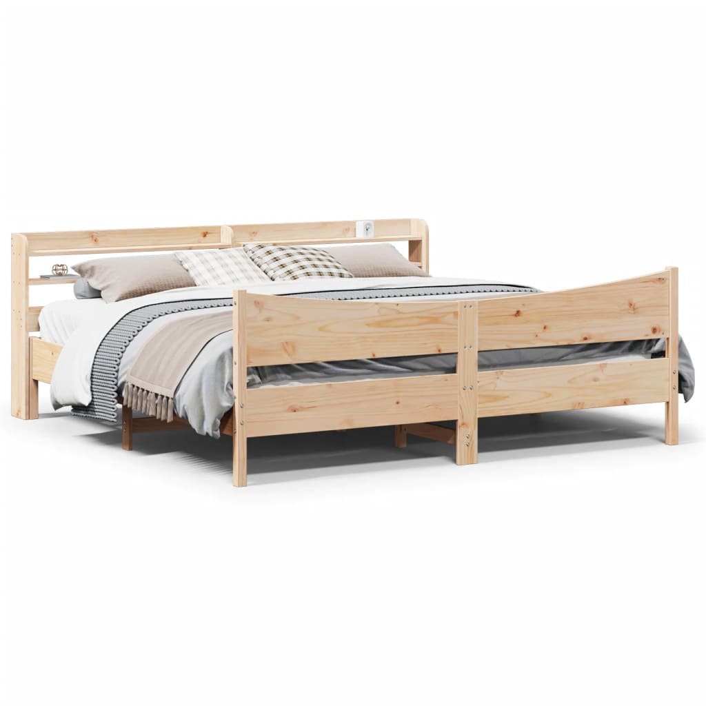 Bed Frame with Headboard Solid Wood Pine Length 200 cm Natural 180 cm