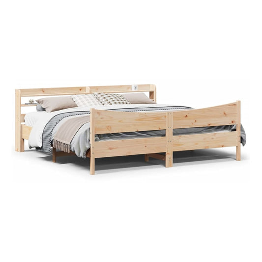 Bed Frame with Headboard Solid Wood Pine Length 200 cm Natural 180 cm