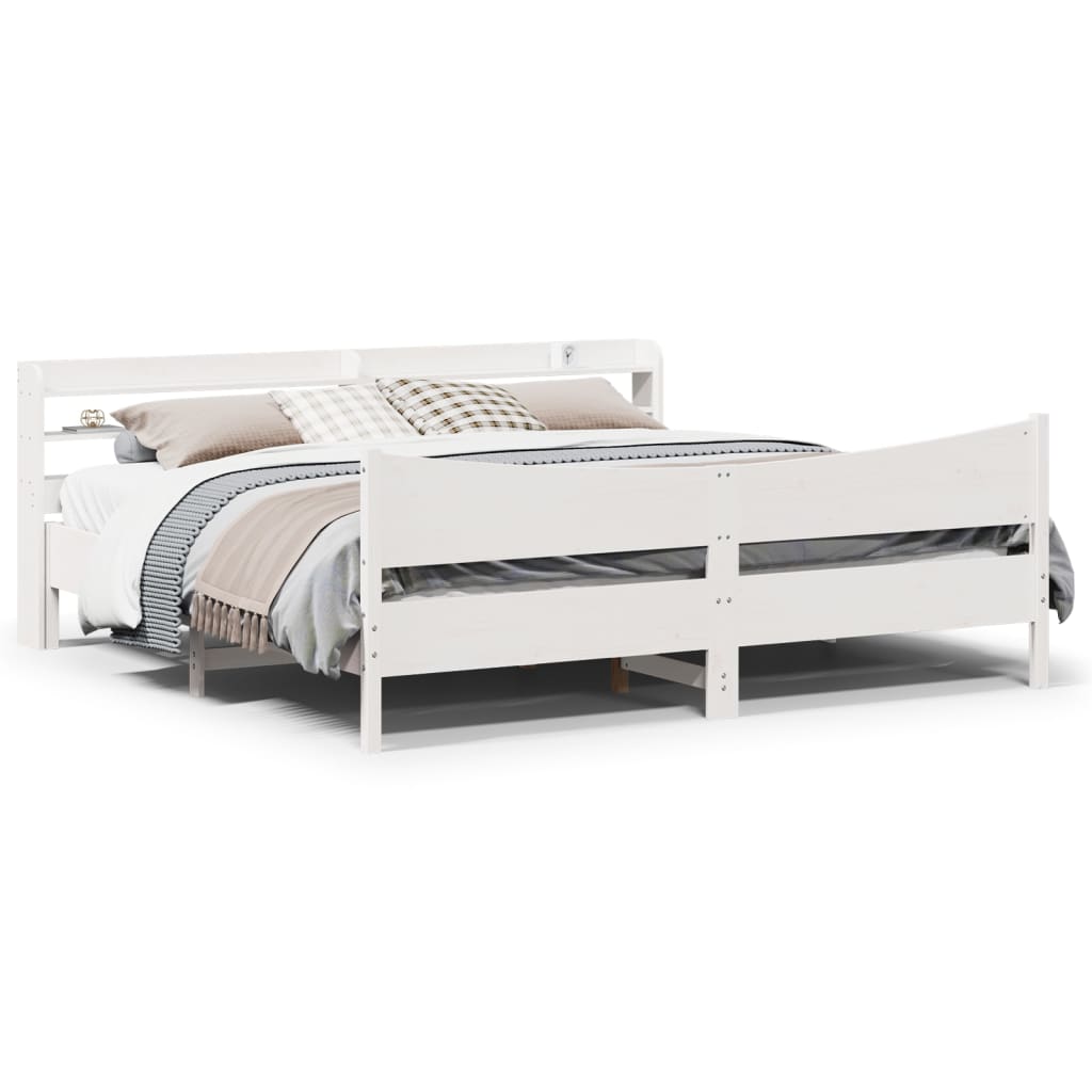 Bed Frame with Headboard Solid Wood Pine Length 200 cm White 180 cm