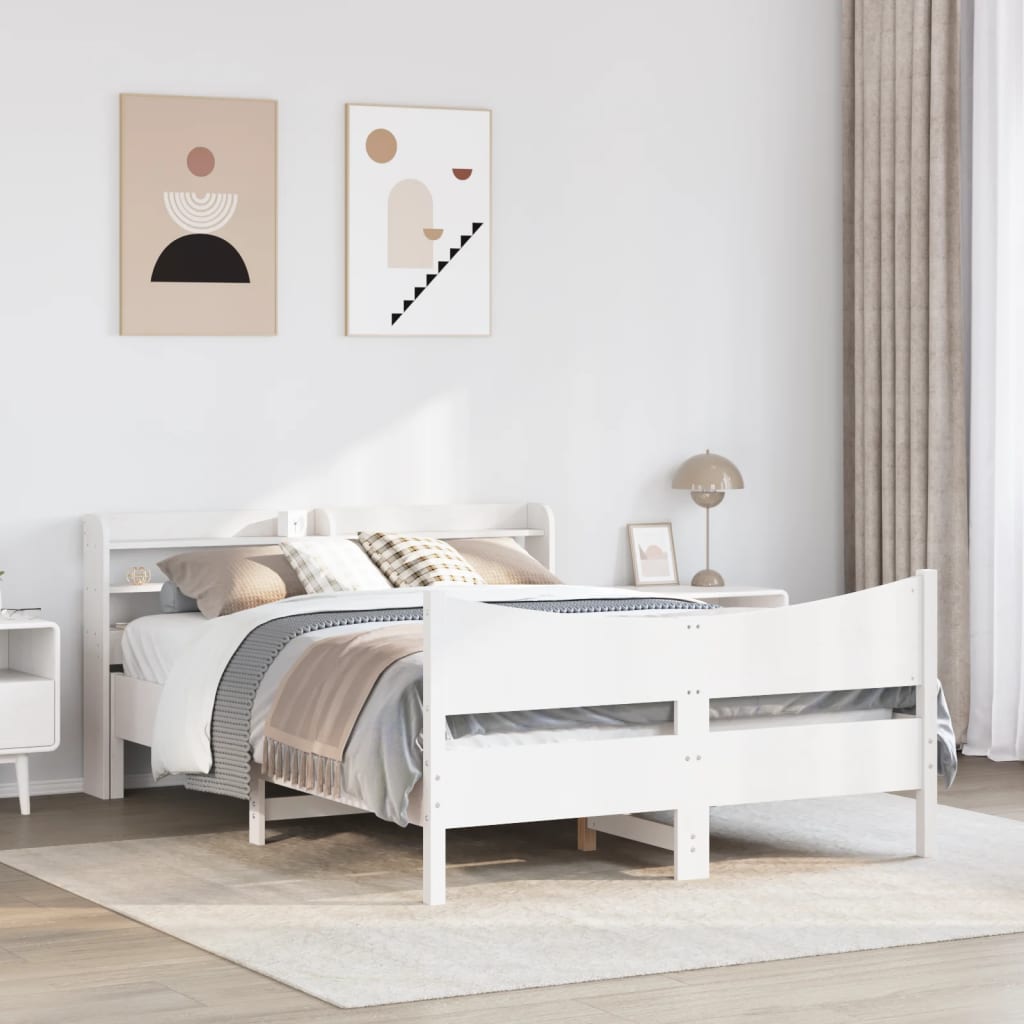 Bed Frame with Headboard Solid Wood Pine Length 200 cm White 160 cm